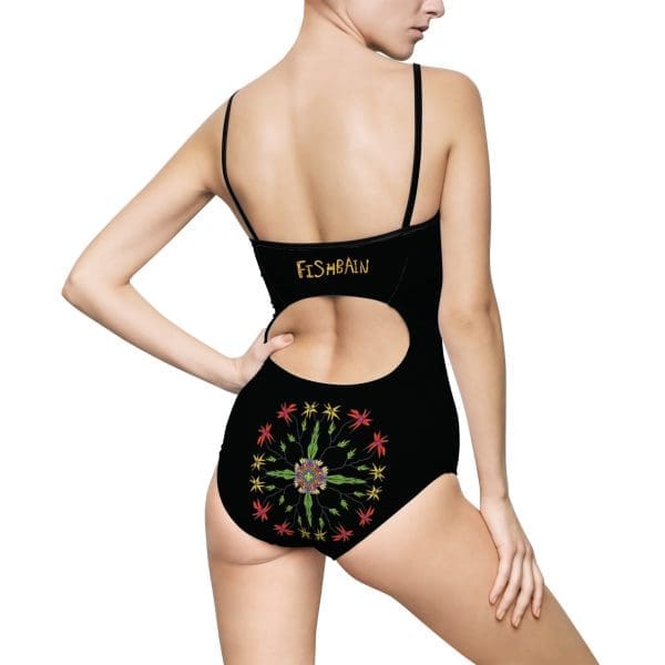 Women's One-piece Swimsuit, black, tribal design. - Image 2