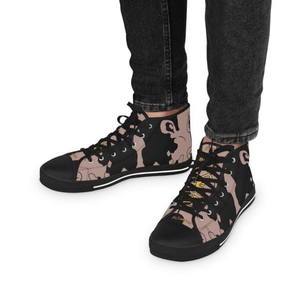 Men's High Top Sneakers, black brown funky walk.