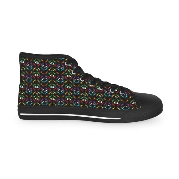 Men's High Top Sneakers, black perple green psychedelic walk. - Image 2