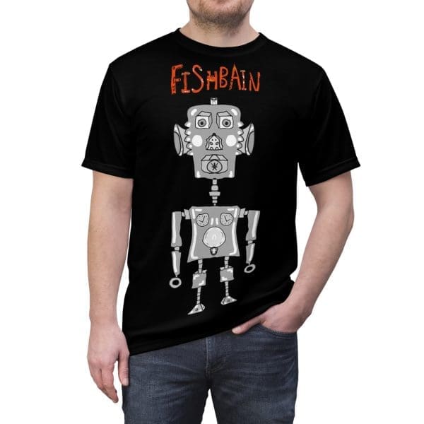 Unisex Cut & Sew Tee, black and grey funky robot clothing T-shirt.