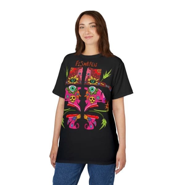Unisex Cut & Sew Tee, black psychedelic face's design T-shirt. - Image 4