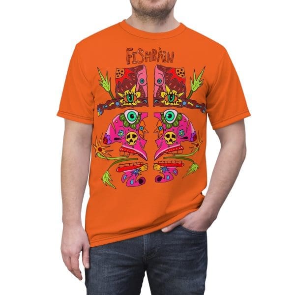 Unisex Cut & Sew Tee , orange psychedelic face's design T-shirt.