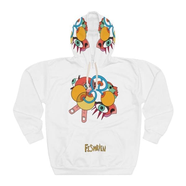 Unisex Pullover Hoodie, white psychedelic, comport clothing.