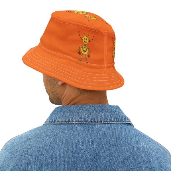 Bucket Hat , orange fun robot. - Image 4
