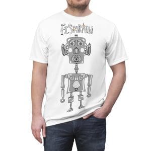 Unisex Cut & Sew Tee white and grey fun robot designT-shirt.
