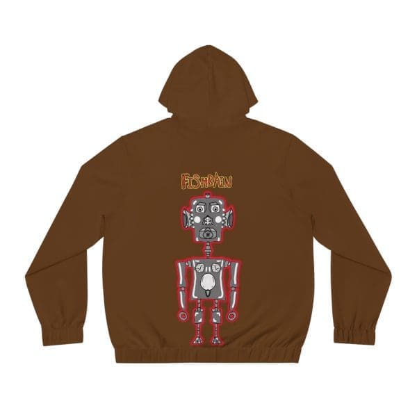 Men's Full-Zip Hoodie, brown, red silver robot design. - Image 2