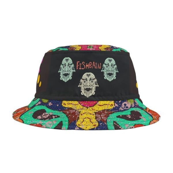 Party  Bucket Hat , urban psychedelic black colorful, holiday fun.