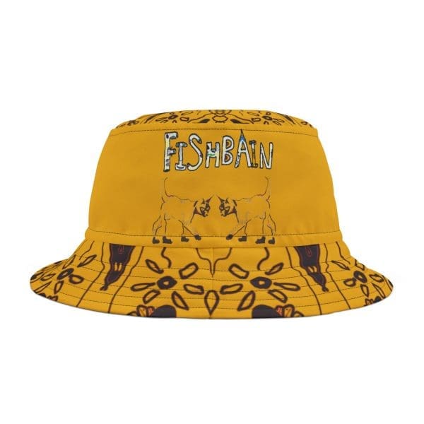Bucket Hat , yellow cat's black design. - Image 2