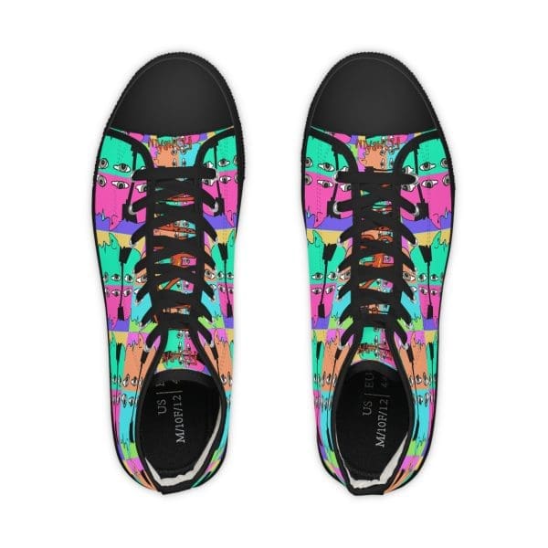 Men's High Top Sneakers, pop up vibrant face's design walk. - Image 2