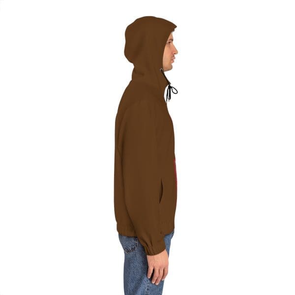 Men's Full-Zip Hoodie, brown, red silver robot design. - Image 5