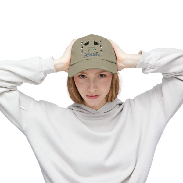 Unisex Distressed Cap, white and black face eye's. - Image 6