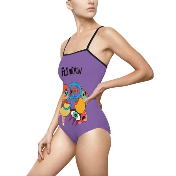 Women's One-piece Swimsuit, perple, funky lady design. - Image 4