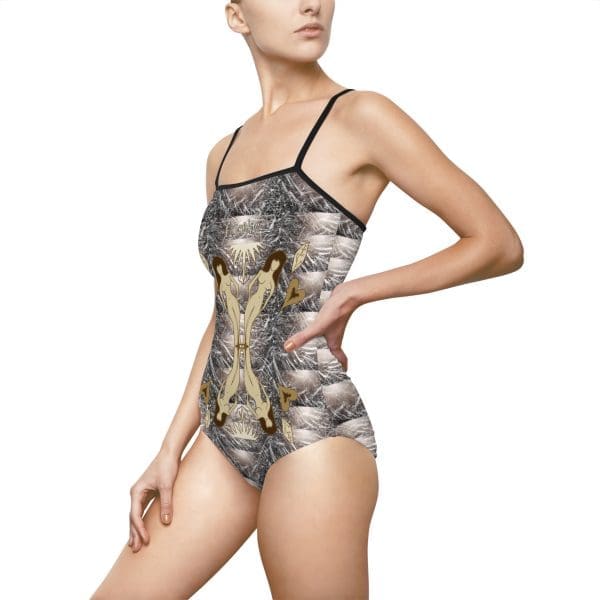 Women's One-piece Swimsuit silver shiny, lady's dance design. - Image 4
