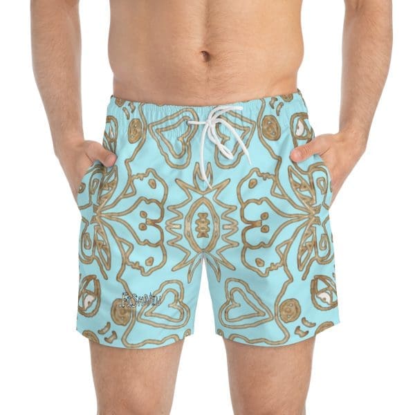 Swim Trunks turquoise blue, silver tribal swim. - Image 3