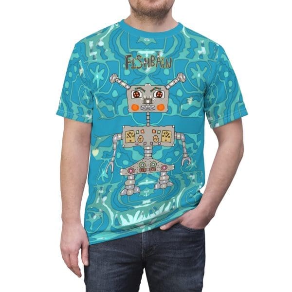 Unisex Cut & Sew Tee, turquoise blue, funky robot clothingT-shirt.