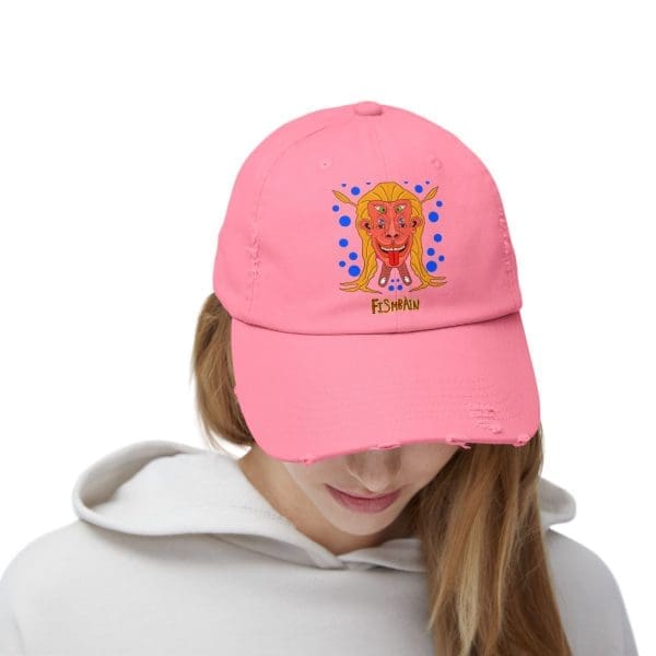 Unisex Distressed Cap,  funky psychedelic face. - Image 3