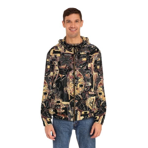 Men's Full-Zip Hoodie graffiti brown black funky wear. - Image 3