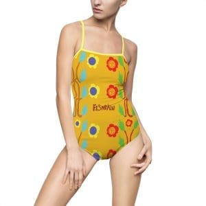 Women's One-piece Swimsuit yellow flower power clothing.