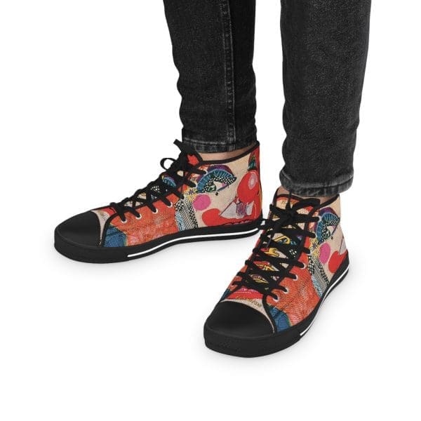 Men's High Top Sneakers, funky clown artsy walk.