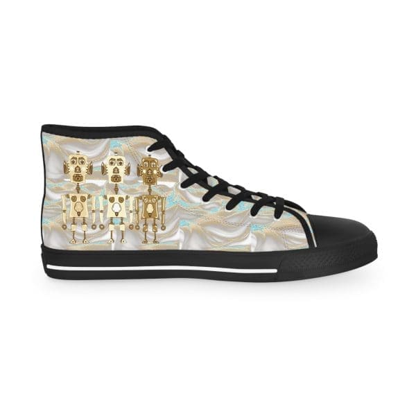 Men's High Top Sneakers, Golden Retro Robots. - Image 4