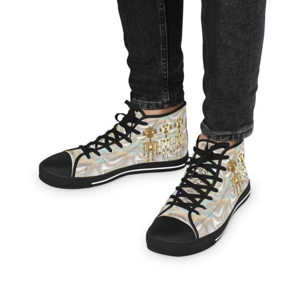 Men's High Top Sneakers, Golden Retro Robots. - Image 5